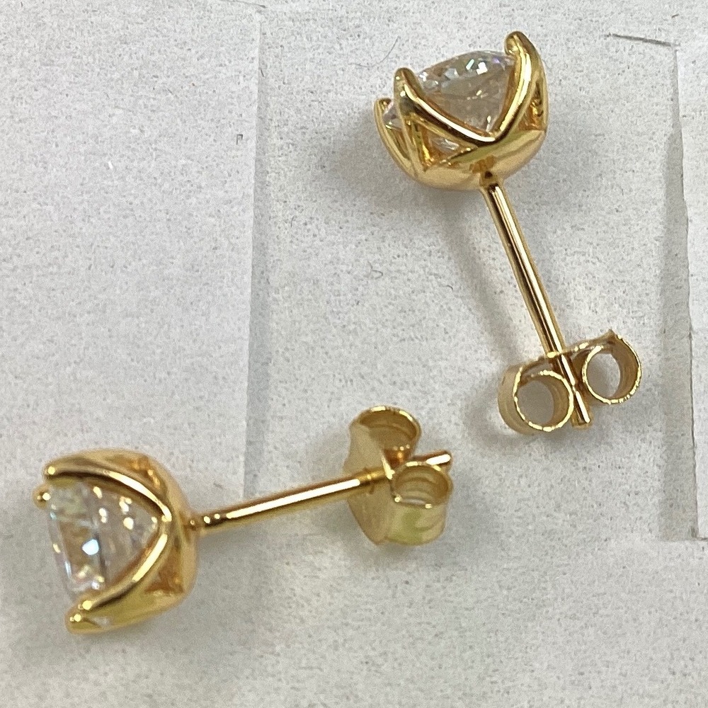 Stud Earrings Gold Tone‎ Round Cut Crystal Rhinestone Sparkly Jewelry - Picture 5 of 7